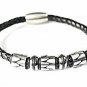 QBL21 Hioki Black Braided Leather & Stainless Steel Magnetic Bracelet