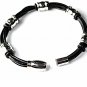 QBL27 Miyazu Black 4-Cord Leather & Stainless Steel Magnetic Bracelet
