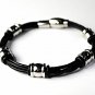 QBL27 Miyazu Black 4-Cord Leather & Stainless Steel Magnetic Bracelet