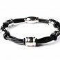 QBL27 Miyazu Black 4-Cord Leather & Stainless Steel Magnetic Bracelet