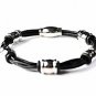 QBL27 Miyazu Black 4-Cord Leather & Stainless Steel Magnetic Bracelet