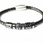 QBL22 Aira Black Braided Leather & Stainless Steel Magnetic Bracelet