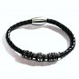 QBL22 Aira Black Braided Leather & Stainless Steel Magnetic Bracelet