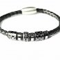 QBL22 Aira Black Braided Leather & Stainless Steel Magnetic Bracelet