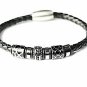 QBL22 Aira Black Braided Leather & Stainless Steel Magnetic Bracelet