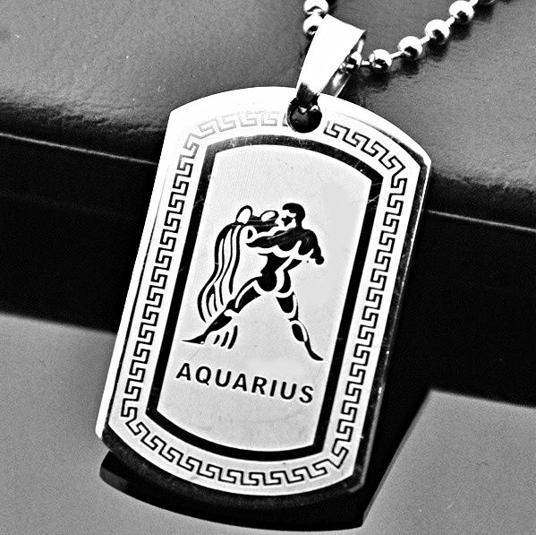 QP34 Aquarius Zodiac Quantum Pendant Dog Tag Stainless Steel