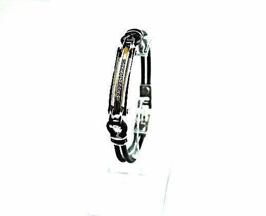 QB48 Dalimara Kasugai Double-cord Rubber & Stainless Steel Crystal Gold Bracelet