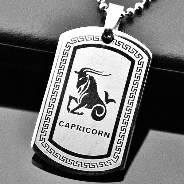QP34 Magnetic Pendant Dog Tag Stainless Steel Capricorn Zodiac Sign