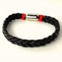 QBL6 Dalimara Katana Leather Braid & Stainless Steel Magnetic Bracelet Black