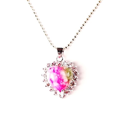 QP54 Heart Rhodochrosite Inca Rose Stone Quantum Energy Pendant w/ Crystals