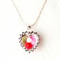 QP54 Heart Rhodochrosite Inca Rose Stone Quantum Energy Pendant w/ Crystals