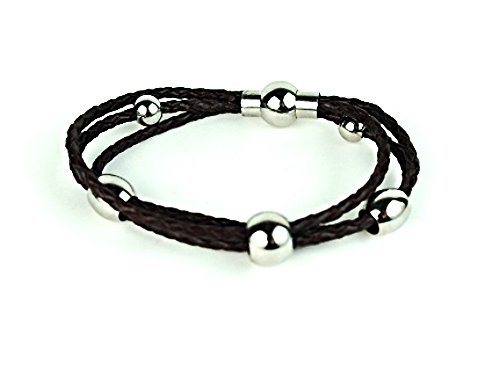 QBL1 Inzai Multi-Strand Leather & Stainless Steel Ball Magnetic Bracelet