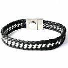 QBL15 Kaizu Black Braided Leather & Stainless Steel Magnetic Bracelet