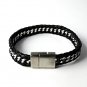 QBL15 Kaizu Black Braided Leather & Stainless Steel Magnetic Bracelet