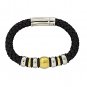 QBL13 Buzen-Deluxe Braided Black Leather & 2-Tone Stainless Steel Beads Magnetic