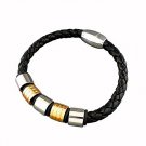 QBL16 Midori Black Braided Leather & 2-Tone Stainless Steel Magnetic Bracelet