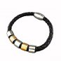 QBL16 Midori Black Braided Leather & 2-Tone Stainless Steel Magnetic Bracelet