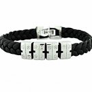 QBL18 Kasai Black Braided Leather & Stainless Steel Magnetic Bracelet