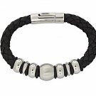 QBL12 Buzen-Classic Black Braided Leather & Stainless Steel Beads Magnetic Brace
