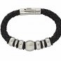 QBL12 Buzen-Classic Black Braided Leather & Stainless Steel Beads Magnetic Brace