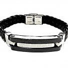 QBL20 Takahagi Black Braided Leather & Stainless Steel Magnetic Bracelet