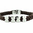 QBL19 Kasai Brown Braided Leather & Stainless Steel Magnetic Bracelet