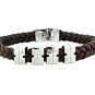 QBL19 Kasai Brown Braided Leather & Stainless Steel Magnetic Bracelet