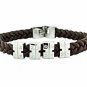 QBL19 Kasai Brown Braided Leather & Stainless Steel Magnetic Bracelet