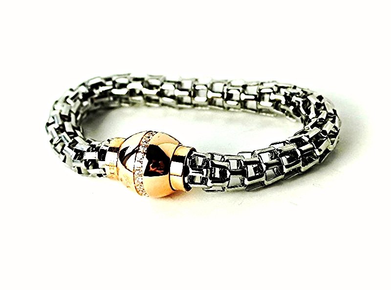 WQB6 Dalimara Women's Snake Mesh Stainless Steel w/ Crystals Magnetic Bracelet