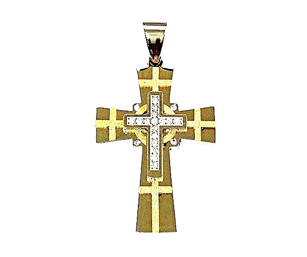 QC14 Quantum Cross Stainless Steel 3-Layer Pendant 3-Energy with Crystals