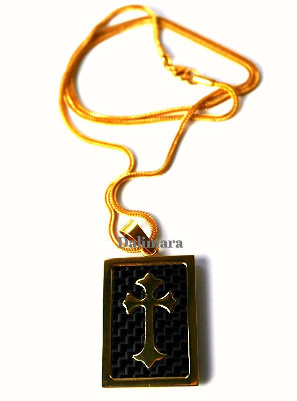 QP19 Dalimara Magnetic Pendant Gold Cross Dog Tag with 23" Chain