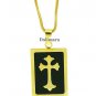 QP19 Dalimara Magnetic Pendant Gold Cross Dog Tag with 23" Chain