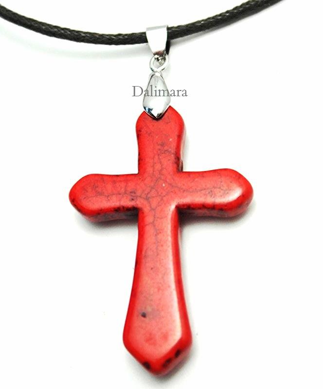 Quantum Cross Pendant Turquoise Apple Red with Far Infrared