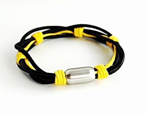 QBL7 Dalimara Leather & Stainless Steel Surfer Magnetic Bracelet Multi-strand