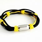 QBL7 Dalimara Leather & Stainless Steel Surfer Magnetic Bracelet Multi-strand