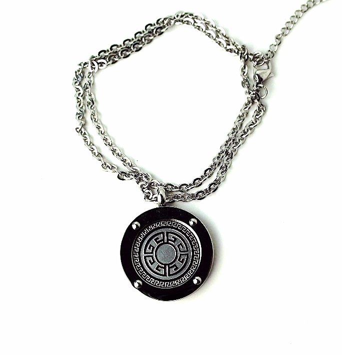 QP30 Stainless Steel Magnetic Greek Key Design Necklace