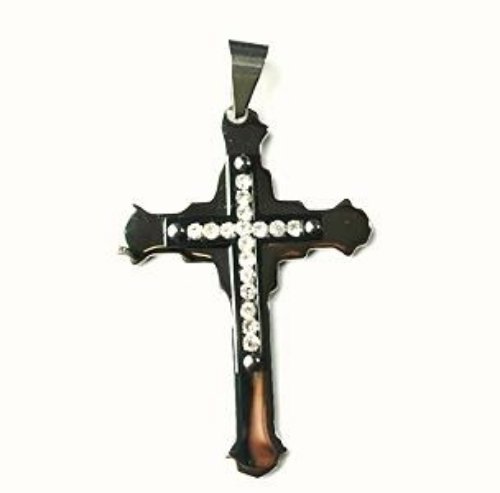 QC33 Dalimara Energized Cross Magnetic Pendant 2-Tone with Crystals Energy chips