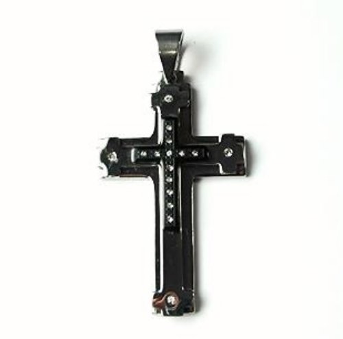 QC34 Dalimara Energized Cross Magnetic Pendant 2-Tone with Crystals Energy chips