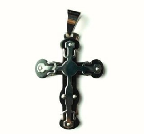 QC36 Dalimara Energized Cross Pendant 2-Tone 3-Layer with Crystals Energy chips