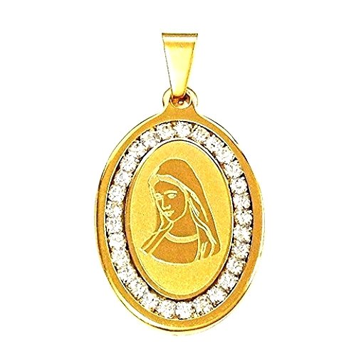 QR4 Blessed Virgin Mary Oval Energy Pendant with Cz Crystals