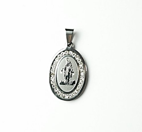 QR5 Blessed Virgin Mary Oval Energy Pendant with Cz Crystals