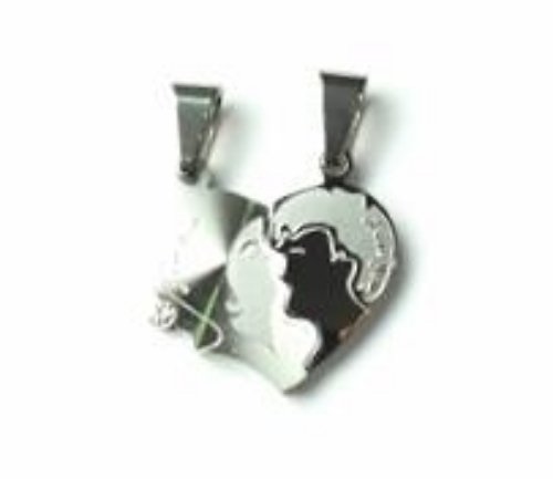QL3 Couple's Pendant Two Faces Kissing Heart with Crystal