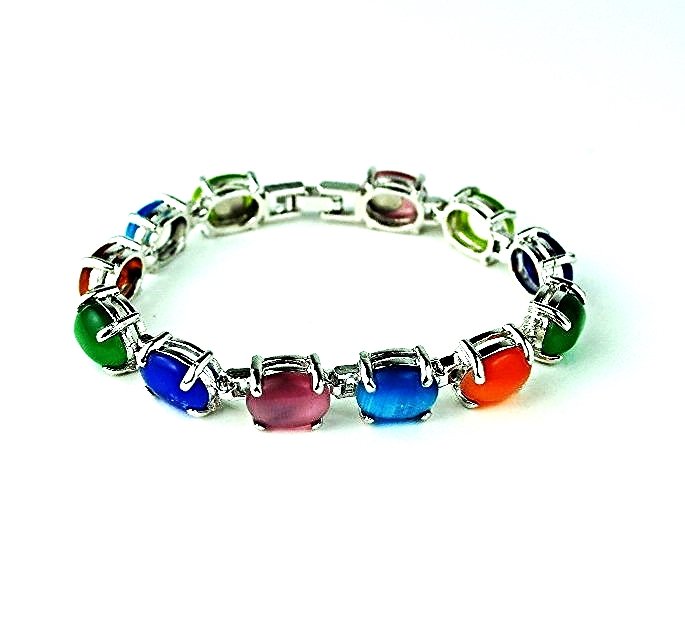 QB56 Long Life Prosperity Multi-colored Jade Quantum Bracelet Oval