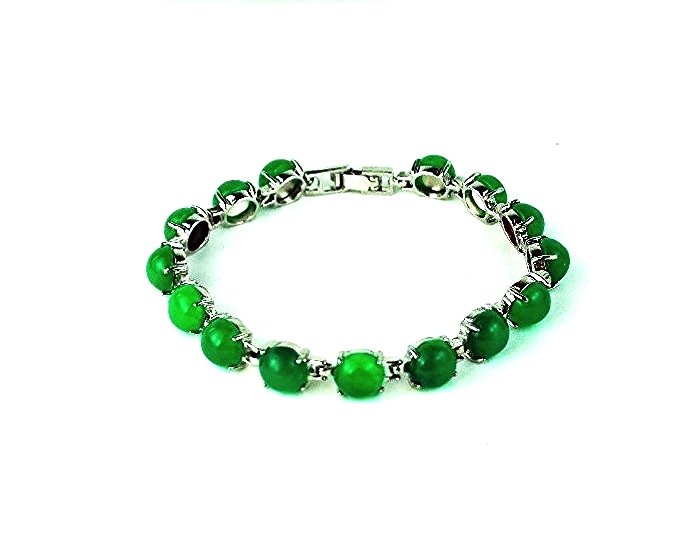 QB54 Goodluck Strength Green Jade Quantum Bracelet Round