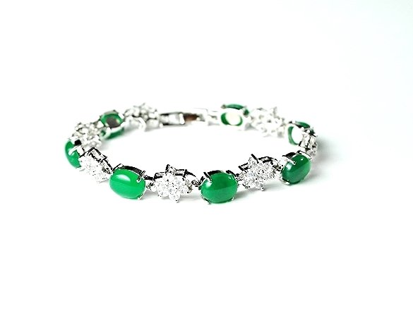 QB55 Goodluck Strength Green Jade & Crystals Quantum Bracelet Oval