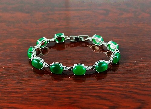QB57 Goodluck Strength Green Jade Quantum Bracelet Oval Crystal
