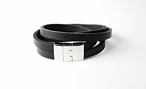 QBL28 Inabe Black Dual Leather & Stainless Steel Magnetic Bracelet
