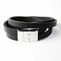 QBL28 Inabe Black Dual Leather & Stainless Steel Magnetic Bracelet