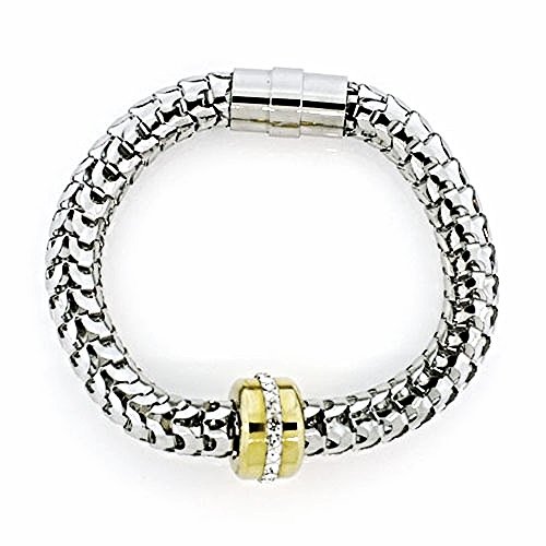 WQB7 Dalimara Women's Snake Mesh Stainless Steel w/ Crystals Magnetic Bracelet
