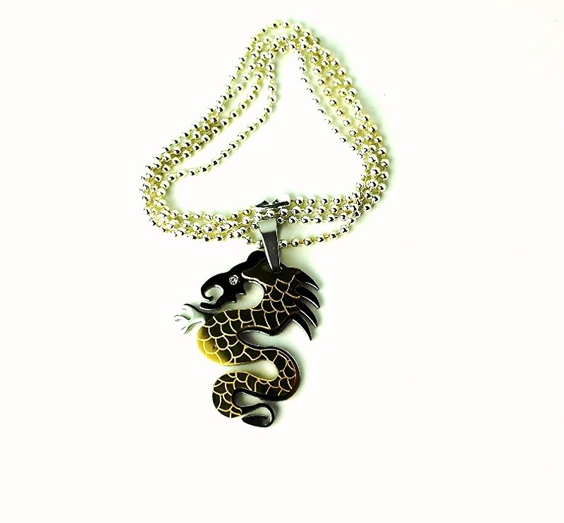QP37 Dalimara Sephira Eragon Dragon Stainless Steel Energy Pendant w/ Crystal